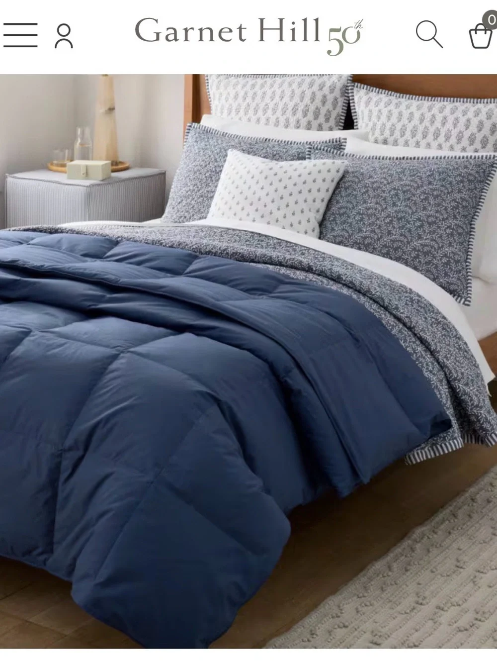 Garnet Hill Navy Quilted Down-Alternative Comforter